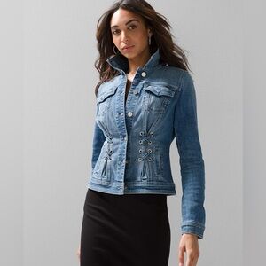 White House Black Market Medium Denim Wash Jacket | Grommet Trucker Denim Jacket